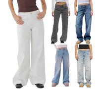 Boyfriend Jeans pour femme - Taille haute - Pantalon en jean pour femme - Jambes larges - Avec poche - Baggy Y2K - Pantalon droit surdimensionné - Aspect jean Palazzo - Hiphop Streetwear, Blanc., L