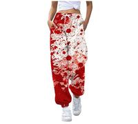 Boyfriend Pantalon de jogging pour femme - Noir - Taille haute - Élastique - Pantalon de jogging décontracté - Pantalon de VTT avec rembourrage, rouge, L