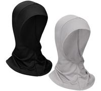 Boyiee 2 Pièces Bonnets Hijab Extensible Cagoule Écharpe Musulman Pour Femme (Noir, Gris Foncé)