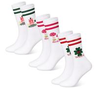 Boyiee 3 Paires Chaussettes Tennis Blanches Femme Homme Chaussettes Sport Ras Cou Coton Imprimé Unisexe Respirant(Bonheur)