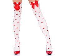 Boyiee Chaussettes Hautes Genoux Bas de Cuissarde Blancs Bas Autofixants à Nœuds pour Saint-Valentin Carnaval(Motif Cœur)