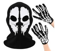 Boyiee Masque Fantôme Casquette Cagoule Masque Facial Complet pour Hommes Femmes Cadeaux de Carnaval Cosplay Cyclisme Randonnée Ski Hiver Chaud Gant avec Tête de Mort