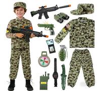 BOYIFEIJIE Costume militaire pour enfant - Uniforme armée - Cosplay militaire - Chapeau de camouflage avec pistolet talkie-walkie pour garçons et filles (jungle (5-6A), taille S