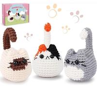 BOYIFEIJIE Kit de crochet pour débutants - Kit de crochet animaux - Instructions Amigurumi avec vidéo étape par étape - Trois chats mignons - Idéal pour les débutants - Kit de crochet créatif (famille