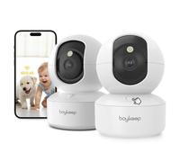BoyKeep Lot de 2 caméras de sécurité d'intérieur sans fil pour chien, 2 K 3 MP, WiFi 360° avec application, caméra de sécurité intérieure sans fil pour bébé, chat, chiot, audio bidirectionnel, vision