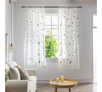 BOYOUTH Lot de 2 panneaux de voilage transparents à motif étoiles et lune pour décoration de fenêtre, rideaux avec passe-tringle pour chambre à coucher, bureau, salon, doré, 99,1 x 198,1 cm