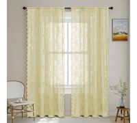 BOYOUTH Lot de 2 rideaux en dentelle tricotée à motif floral romantique vintage avec passe-tringle pour chambre à coucher, bureau, salon, 150 x 249 cm, beige