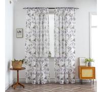 BOYOUTH Lot de 2 rideaux transparents à motif imprimé papillons et fleurs violets, avec passe-tringle pour chambre à coucher, salon, hôtel, 132,1 x 279,2 cm