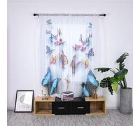 BOYOUTH Papillons colorés imprimés numériquement Rideaux en Voilage Blanc pour Petites fenêtres, Rideaux à Maille pour Chambre à Coucher, Bureau, Salon, Multicolore, 2 Panneaux, 135cm x 200cm