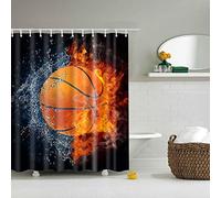 Boyouth Rideau de douche en polyester imperméable avec motif basketball entre eau et feu - 12 crochets - 178 x 178 cm - Multicolore