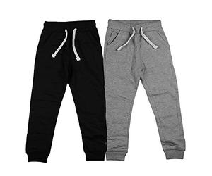 Boys 2-Pack Pantalons de Survêtement - Pantalons Jogger en Coton Doux avec Taille Élastique, Cordon de Serrage, Poignets Côtelés et Poches, Pantalons Décontractés pour Garçons au Quotidien