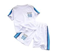 Boys 2-Piece Quick-Dry Sportswear Set Short Sleeve T-Shirt & Elastic Waist Shorts, Breathable Kids Active Outfits (White, 5-6 Years) o97o