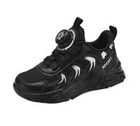 Boys and Girls Spring Summer and Autumn Mesh Breathable Rotating Buckle Adjustable Shoelaces Medium and Large Children's Casual Sports Shoes Chaussons Peluche (Black, 35 Big Kids)