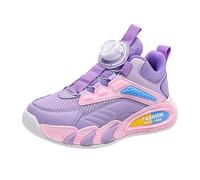 Boys and Girls Spring Summer and Autumn Mesh Breathable Rotating Buckle Adjustable Shoelaces Medium and Large Children's Thick Sports Shoes Chausson Fille 23 (Purple, 32 Big Kids)