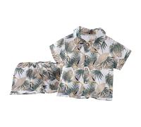 Boys Beach Clothes 2PC Set Tropical Print Shirt & Elastic Waist Shorts | Summer Toddler Outfits | Kids Holiday Vacation Wear (White, 9-10 Years) o43o