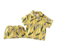 Boys Beach Clothes 2PC Set Tropical Print Shirt & Elastic Waist Shorts | Summer Toddler Outfits | Kids Holiday Vacation Wear (Yellow, 3-4 Years) o47o