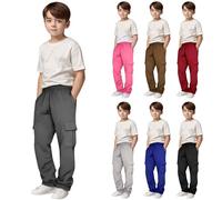 Boys Cargo Joggers Kids Wide Leg Baggy Sweatpants with Multi Pockets Teen Boys Drawstring Elastic Waist Tracksuit Bottoms Children Comfy Casual Sweat Pants Athletic Jogger