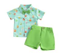Boys Clothing Commerce extérieur de l'europe et des États Unis Vêtements pour Nourrissons et Jeunes Enfants Printemps Pâques Nouveau Radis imprimé Chemise Short Costume (Green, 18-24 Months)