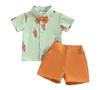 Boys Clothing Commerce extérieur de l'europe et des États Unis Vêtements pour Nourrissons et Jeunes Enfants Printemps Pâques Nouveau Radis imprimé Chemise Short Costume (Light Green, 18-24 Months)