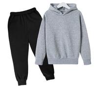 Boys Girls 2-Piece Fall Winter Outfits Hoodie & Sweatpants Set | Toddler Sweatsuit | Warm Fleece Jogger Suit Casual Clothes (Grey, 5-6 Years) o20o