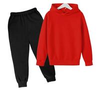 Boys Girls 2-Piece Fall Winter Outfits Hoodie & Sweatpants Set | Toddler Sweatsuit | Warm Fleece Jogger Suit Casual Clothes (Red, 13-14 Years) o38o