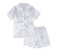 Boys Girls a ama Set 2-Piece Satin eepwear with Button Down Shirt & Shorts, Breathable Summer Kids y amas (Grey, 8-9 Years) o84o