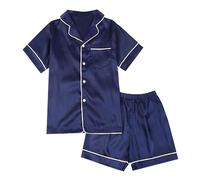Boys Girls a ama Set 2-Piece Satin eepwear with Button Down Shirt & Shorts, Breathable Summer Kids y amas (Navy, 5-6 Years) o88o
