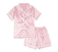Boys Girls a ama Set 2-Piece Satin eepwear with Button Down Shirt & Shorts, Breathable Summer Kids y amas (Gold, 7-8 Years) o76o