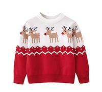 Boys Girls Christmas Sweater Toddler Long Sleeve Reindeer Pullover Crewneck Knit Sweatshirts Knitwear Xmas Clothes Fashion Christmas Dress Up Costumes (Red, 6-7 Years) a1186