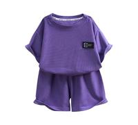 Boys Girls Toddler Clothes 2PC Set - Soft Short Sleeve Tee & Elastic Waist Shorts | Summer Baby Kids Outfits for Playground Casual Wear (Purple, 7-8 Years) o60o