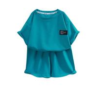 Boys Girls Toddler Clothes 2PC Set - Soft Short Sleeve Tee & Elastic Waist Shorts | Summer Baby Kids Outfits for Playground Casual Wear (Sky Blue, 13-14 Years) o71o