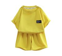 Boys Girls Toddler Clothes 2PC Set - Soft Short Sleeve Tee & Elastic Waist Shorts | Summer Baby Kids Outfits for Playground Casual Wear (Yellow, 9-10 Years) o77o
