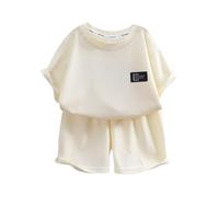 Boys Girls Toddler Clothes 2PC Set - Soft Short Sleeve Tee & Elastic Waist Shorts | Summer Baby Kids Outfits for Playground Casual Wear (Beige, 5-6 Years) o51o