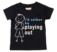 Boys I D Rather Be jouer dehors T-shirt bébé tout-petit enfants Disponible en tailles 0-6 mois à 14-15 ans son bâton personne noir noir 3-4 ans