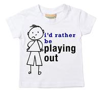 Boys I D Rather Be jouer dehors T-shirt bébé tout-petit enfants Disponible en tailles 0-6 mois à 14-15 ans son bâton personne blanc blanc 14-15 Years