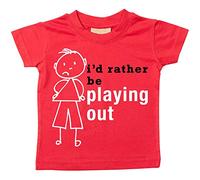Boys I D Rather Be jouer dehors T-shirt bébé tout-petit enfants Disponible en tailles 0-6 mois à 14-15 ans son bâton personne rouge Red 14-15 Years