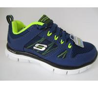 Boys Navy/Yellow Lace Up Memory Foam Skechers Baskets Flex Advantage