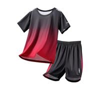 Boys Sport Outfit 2PCS Quick-Dry Short Sleeve T-Shirt & Athletic Shorts Summer Running Gym Clothes Active Playwear Set (Red, 120) w18n