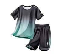 Boys Sport Outfit 2PCS Quick-Dry Short Sleeve T-Shirt & Athletic Shorts Summer Running Gym Clothes Active Playwear Set (Green, 160) w4n