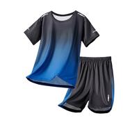 Boys Sport Outfit 2PCS Quick-Dry Short Sleeve T-Shirt & Athletic Shorts Summer Running Gym Clothes Active Playwear Set (Blue, 120) w90n