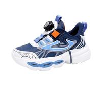 Boys Spring Autumn Winter Leather Rotating Buckle Adjustable Shoelaces Medium and Large Children's Casual Sports Shoes Pantoufle 22 (Dark Blue, 32 Big Kids)