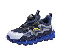 Boys Spring Summer and Autumn Mesh Breathable Rotating Buckle Adjustable Shoelaces Medium and Large Children's Casual Sports Shoes Jambières (Dark Blue, 34 Big Kids)