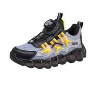 Boys Spring Summer and Autumn Mesh Breathable Rotating Buckle Adjustable Shoelaces Medium and Large Children's Casual Sports Shoes Chausson Fille 20 (Yellow, 32 Big Kids)