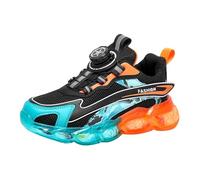 Boys Spring Summer and Autumn Mesh Breathable Rotating Buckle Adjustable Shoelaces Medium and Large Children's Casual Sports Shoes Pantoufle Chat 34 (Orange, 32 Big Kids)