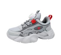 Boys Spring Summer and Autumn Mesh Breathable Rotating Buckle Adjustable Shoelaces Medium and Large Children's Thick Sports Shoes Pantoufle (Grey, 29 Little Child)