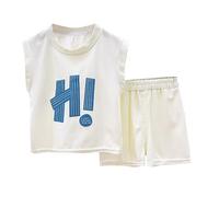 Boys Summer Clothes 2PCS Sleeveless Shirt & Quick-Dry Shorts Toddler Sportswear Set Casual Lightweight Baby Athletics Outfits (Beige, 3-4 Years) w57n