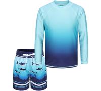 Boys Uv 2 Piece Swimsuit Long Sleeve Swimming Trunks Kids Swim Shorts Quick Dry 104 164/3-16 Years