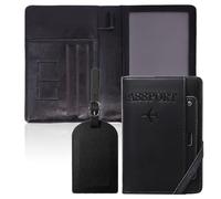 BOYSSPAA Portefeuille de voyage en cuir avec blocage RFID pour passeport avec étiquettes de bagage pour homme et femme, organiseur pour cartes, espèces, passeport, cartes SIM, cartes d'embarquement,