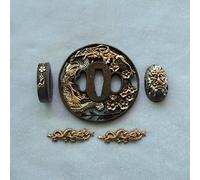 Boyu Japanese Sword (SEPPA-HABAKI-ITO) Gold-Plating Copper 10-18 Menuki Fuchi-Kashira Tsuba (SM11, 3.54/3.07in， 2.75/2.59in)