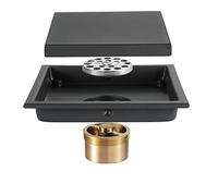 Boyuan Caniveau de Douche Acier Inoxydable Carré 11x11cm Drain de Douche Siphon de Sol Drain de Plancher avec Couvercle de Siphon de Sol, Noyau DéSodorisant en Laiton,Noir